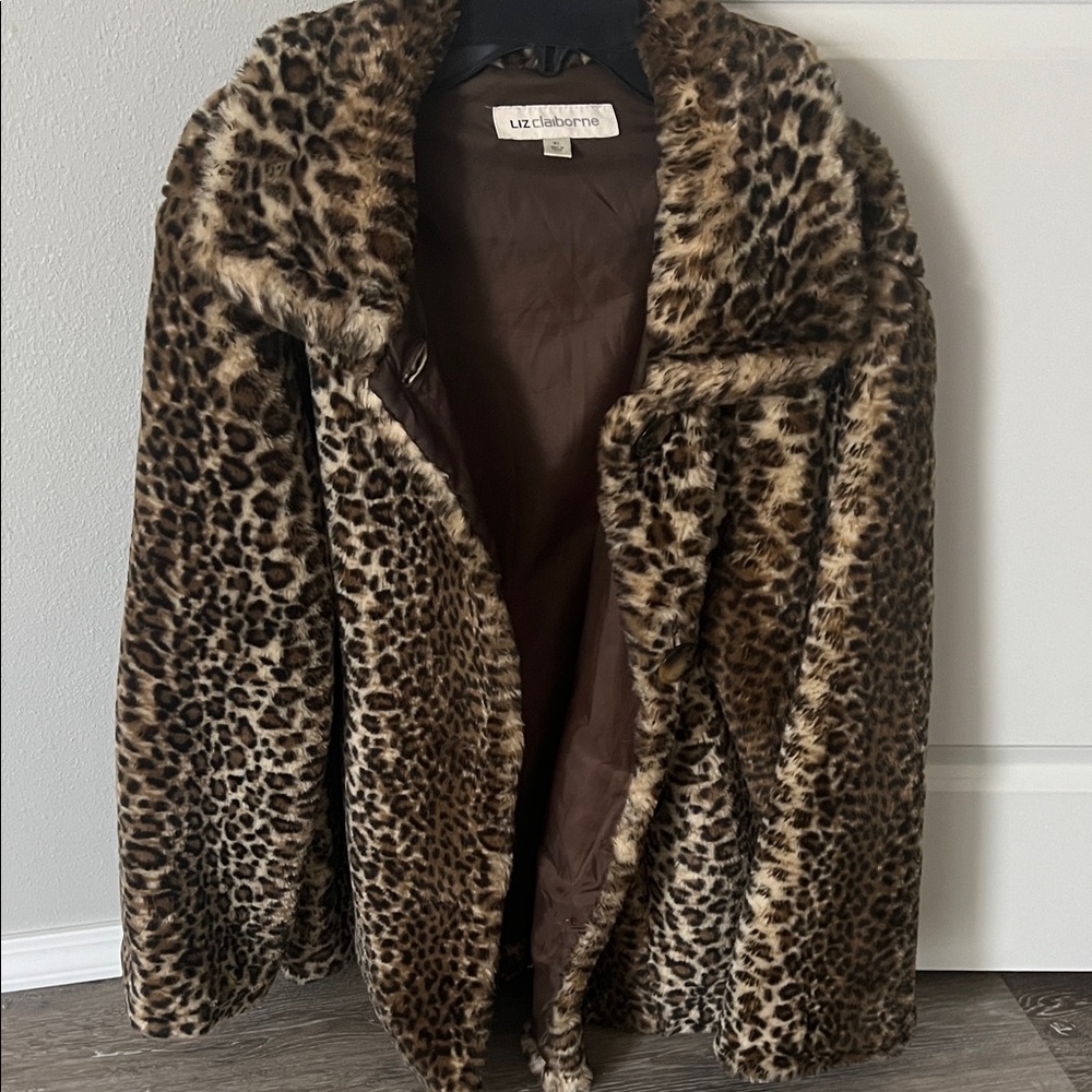 Liz Claiborne Brown Leopard Teddy Jacket